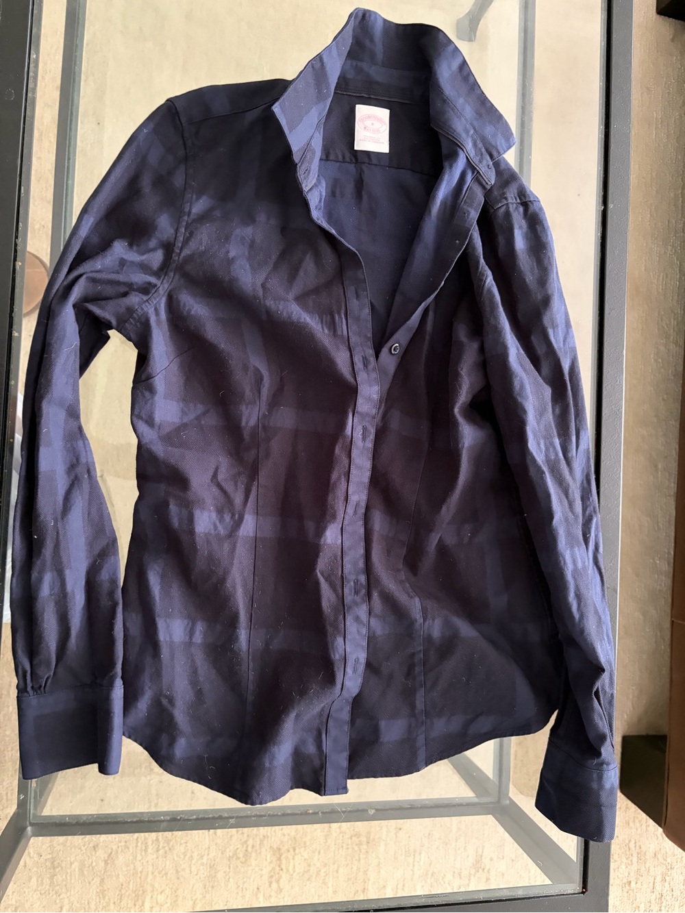 Brooks Brothers Navy Button-Down Shirt with Subtle Check